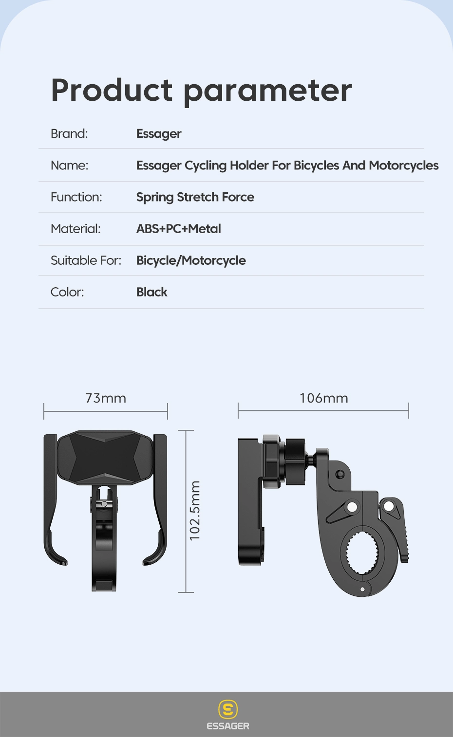 ESSAGER ES-ZJ08 Series Motorcycle Phone Mount Holder for Bike