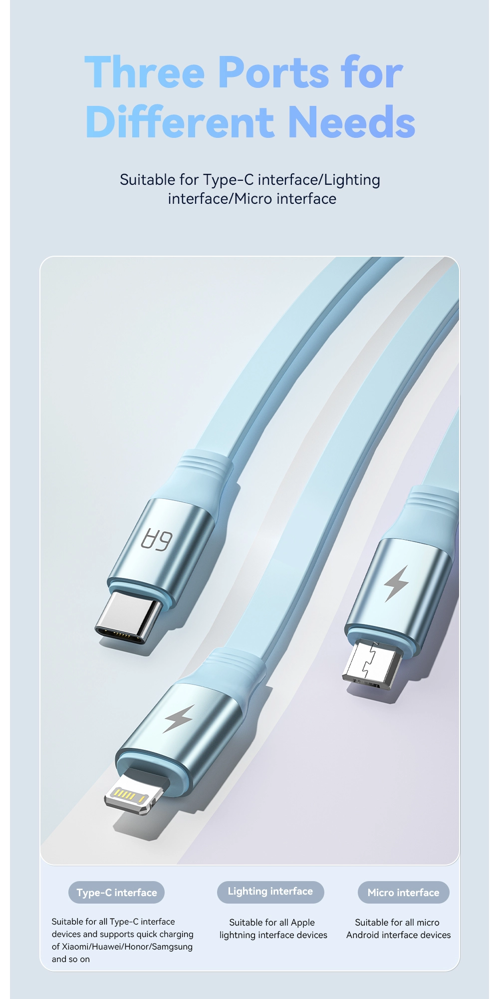 Lightning Cable,Micro B Cable,USB A to Type C Cable