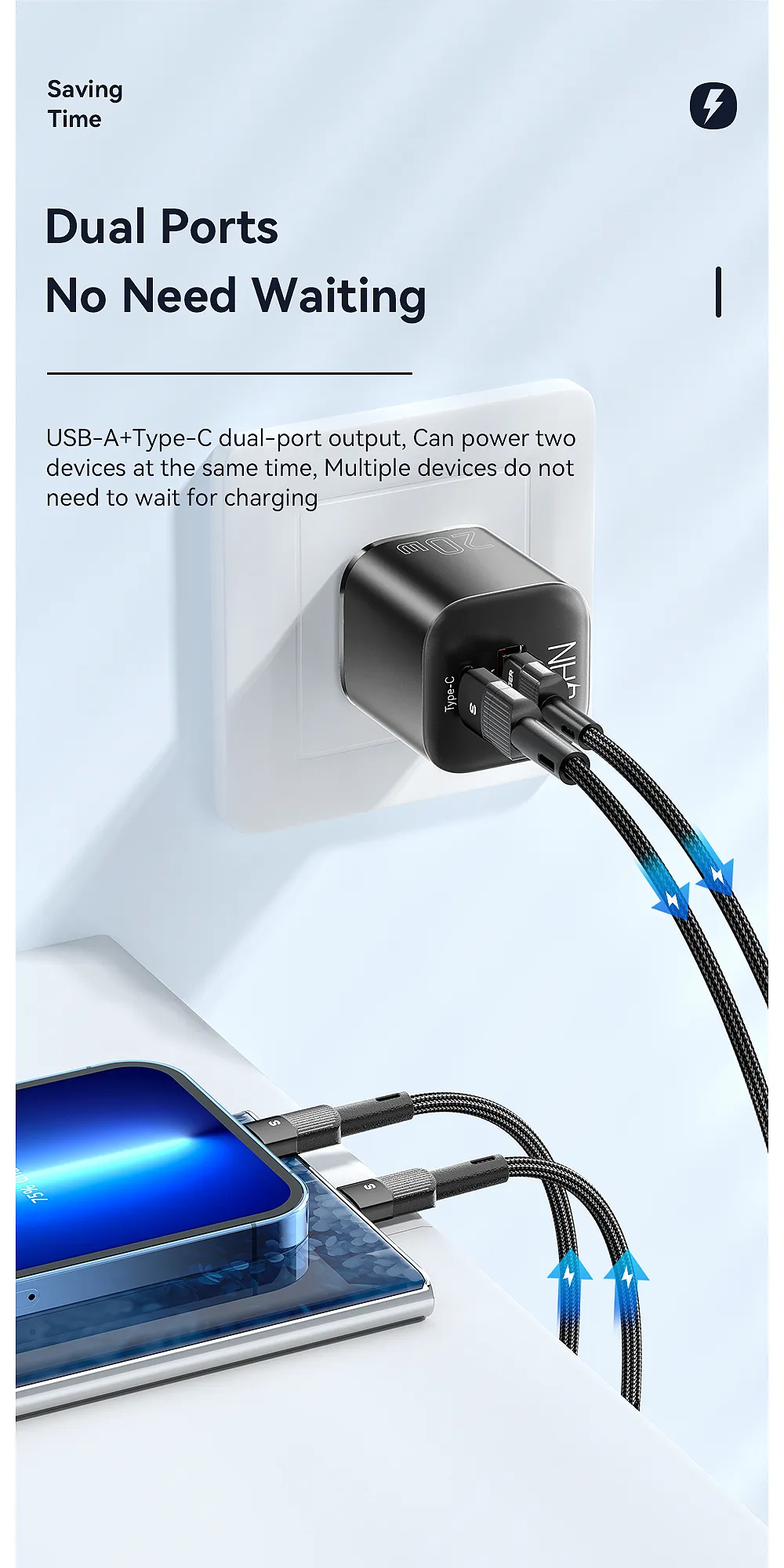 ESSAGER ES-CD31 Series 20W PD3.0 QC3.0 GaN Charger USB A Type C USB C Phone Charger