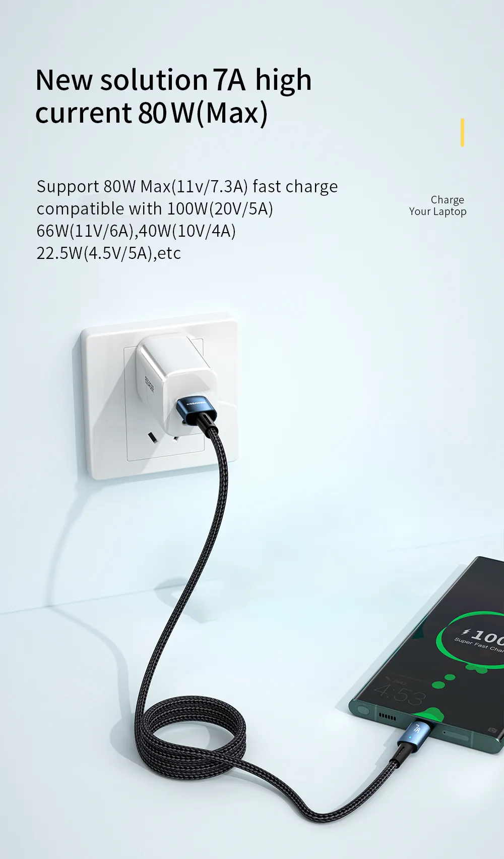 ESSAGER ES-X16 Series A-C Quick Charge 7A 80W USB C to USB A Cable