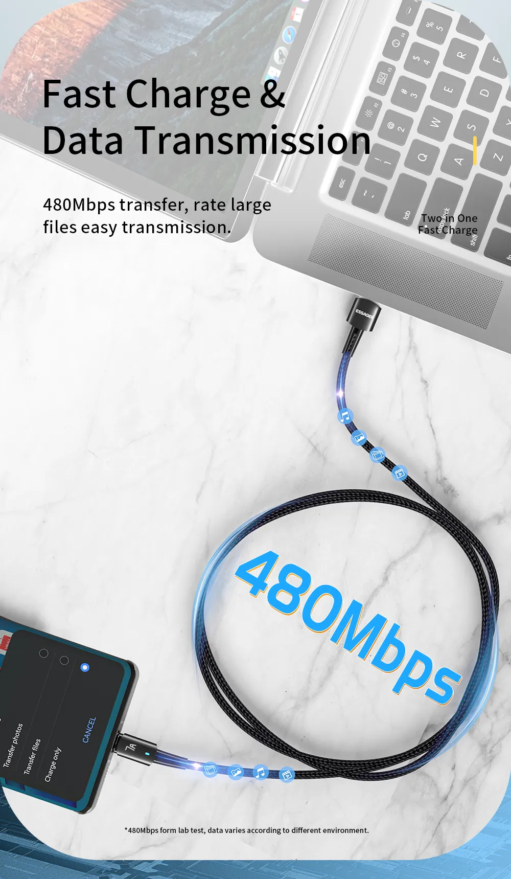 ESSAGER ES-X16 Series A-C Quick Charge 7A 80W USB C to USB A Cable