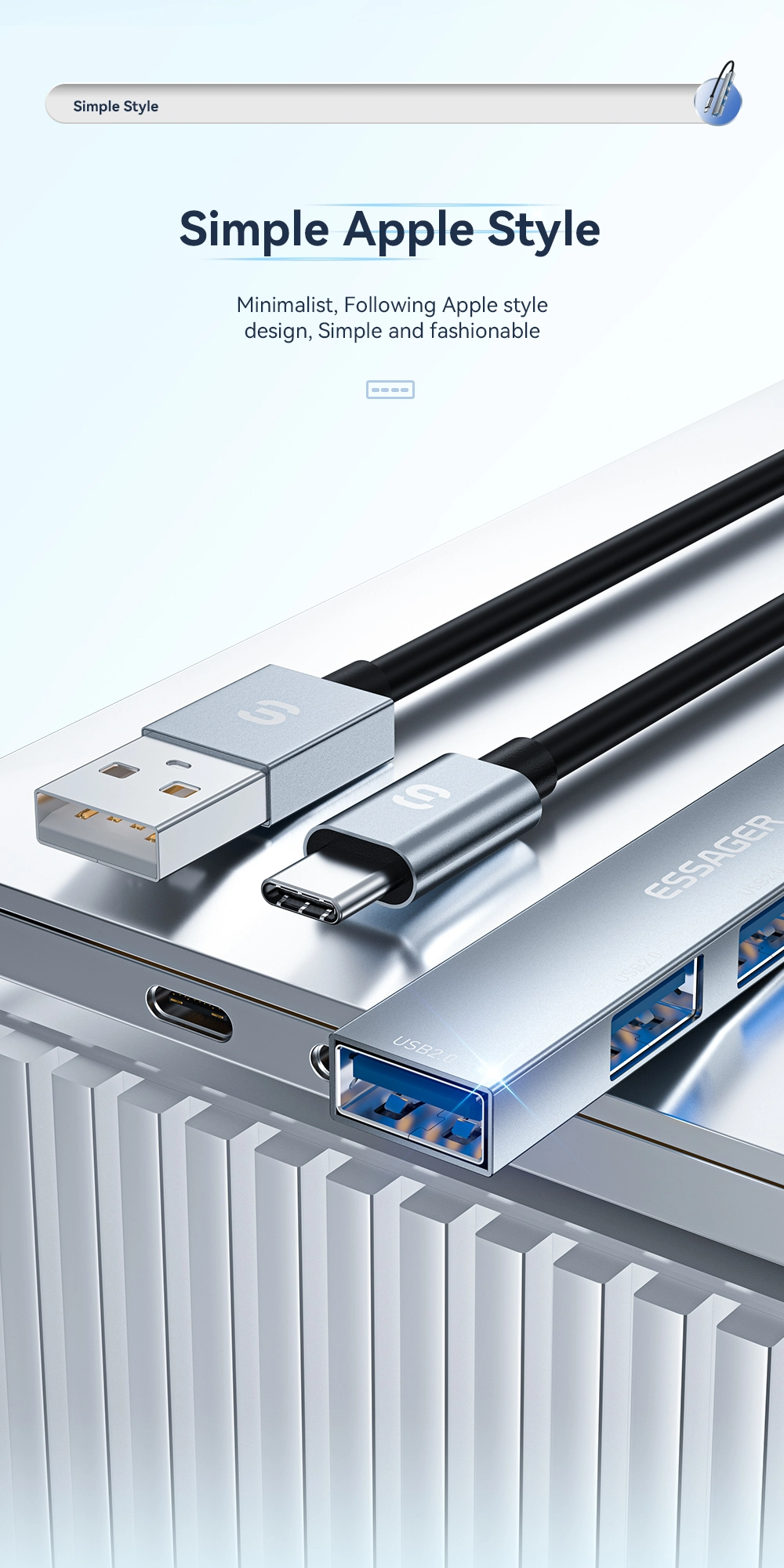 ESSAGER ES-TA04 Series USB C to USB A 4 Ports OTG Charging USB C Hub